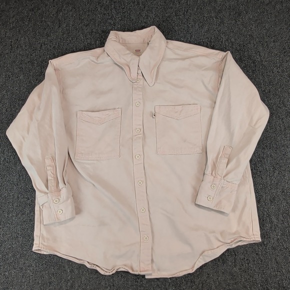 Levis Fresh Line Cherry Label Button Down Jacket Womens Large Pink Cotton Denim — photo 2